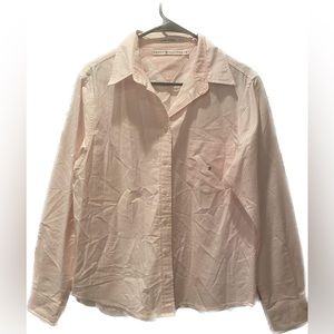 Tommy Hilfiger 💕🤍 Women’s Pink and White Striped Button Up Shirt - Size 12